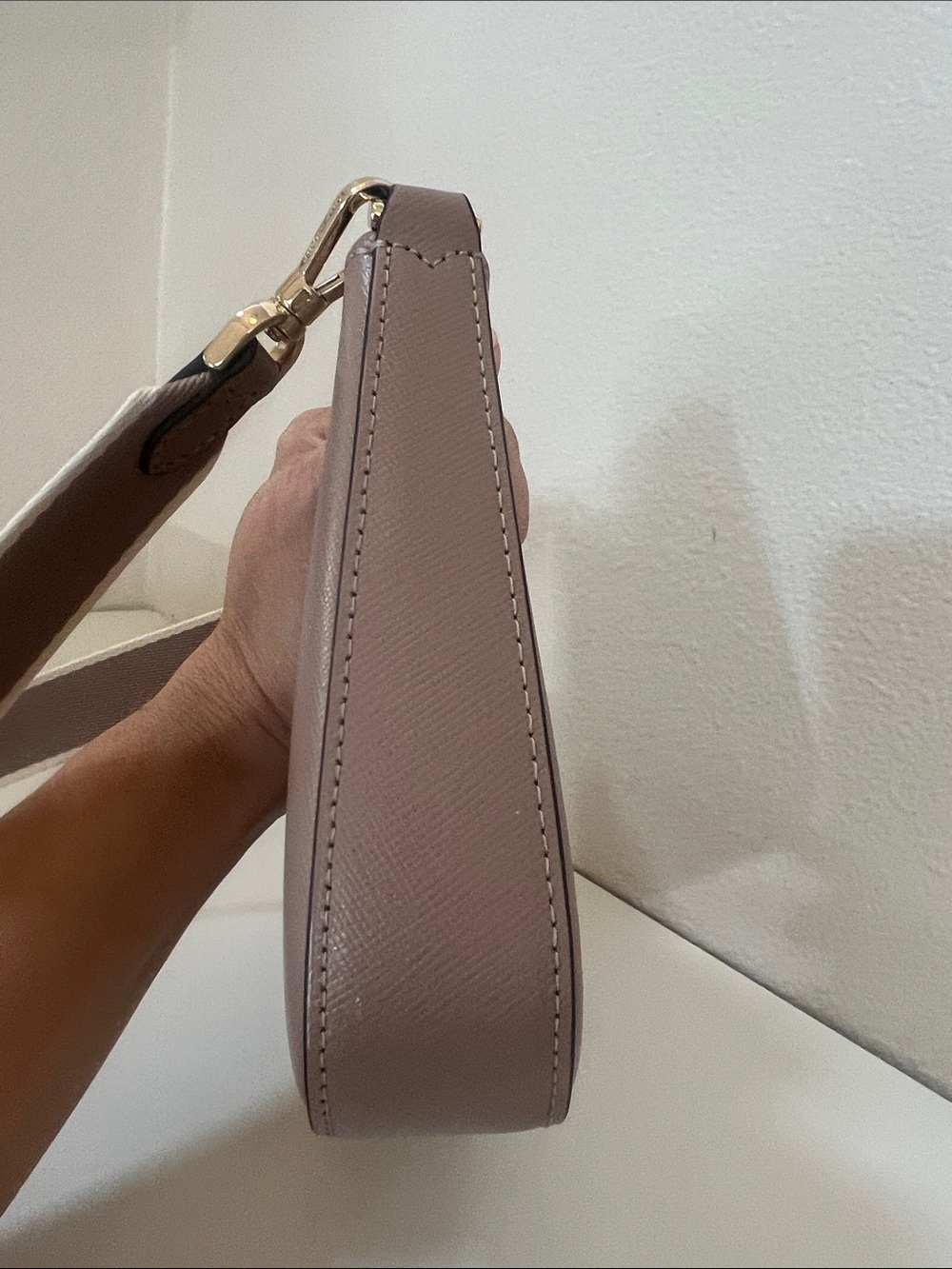 Kate Spade Taupe Pebbled Leather Crossbody with Striped Strap - Picture 6 of 7